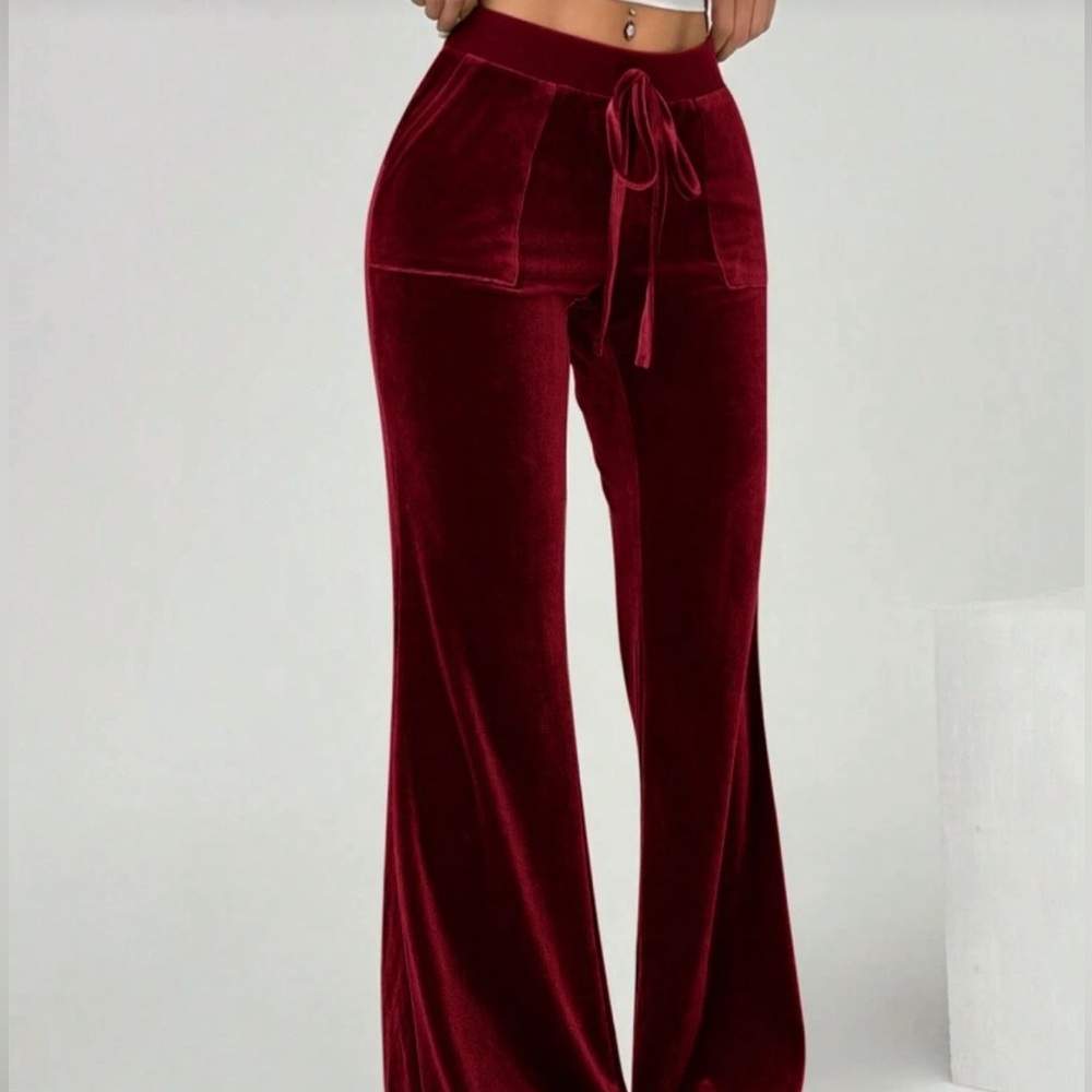 Velvet Burgundy Flare-Leg Pants